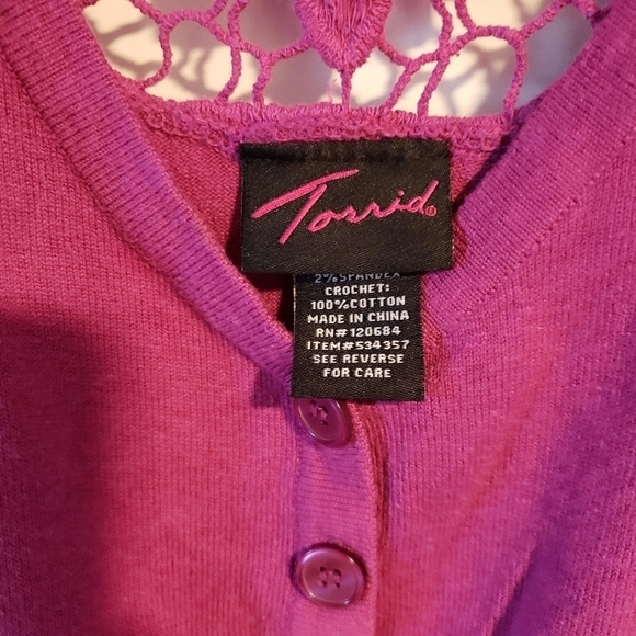 TORRID PINK CROP TOP WITH CROCHET TRIM - Picture 5 of 6